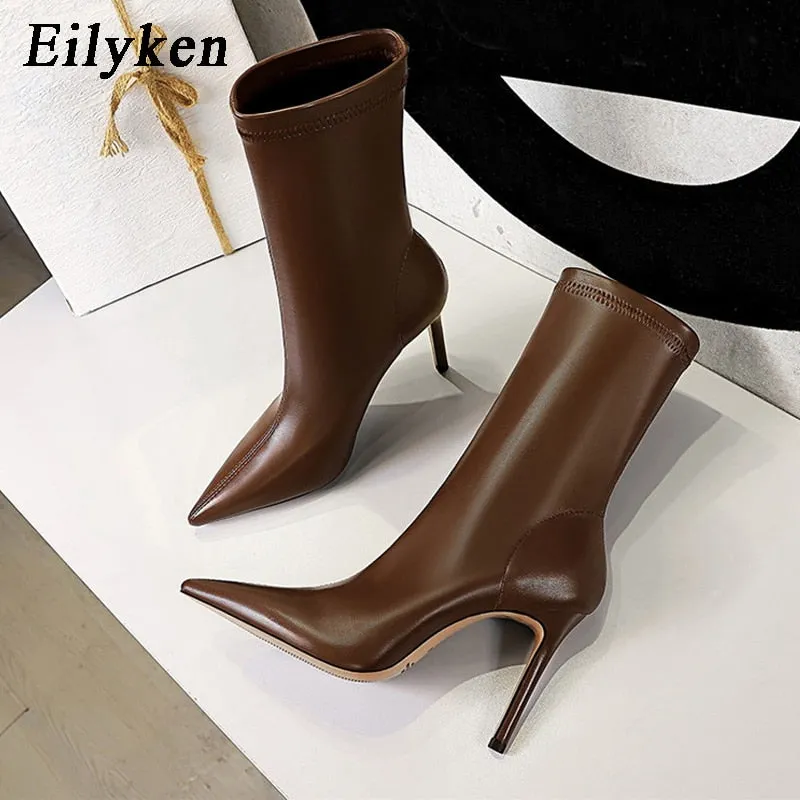 Amozae- 2024 Spring High Quality Soft PU Leather Boots Women Pointed Toe Pumps Heels Fashion Ladies Party Shoes Size 34-40