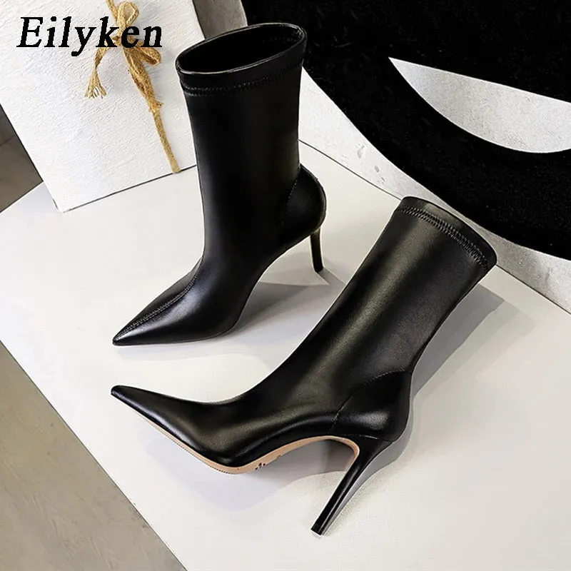 Amozae- 2024 Spring High Quality Soft PU Leather Boots Women Pointed Toe Pumps Heels Fashion Ladies Party Shoes Size 34-40