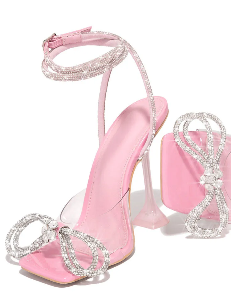 Amozae-Sparkling Bow Square Toe High Heels