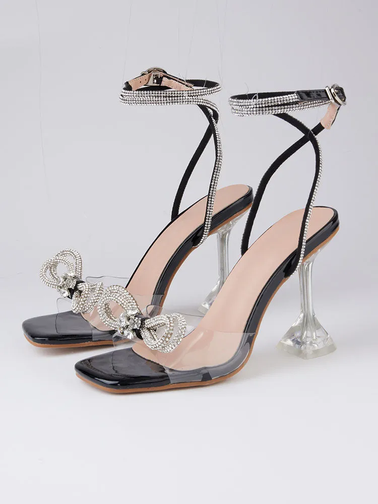 Amozae-Sparkling Bow Square Toe High Heels