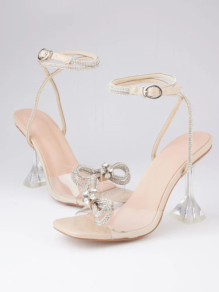 Amozae-Sparkling Bow Square Toe High Heels