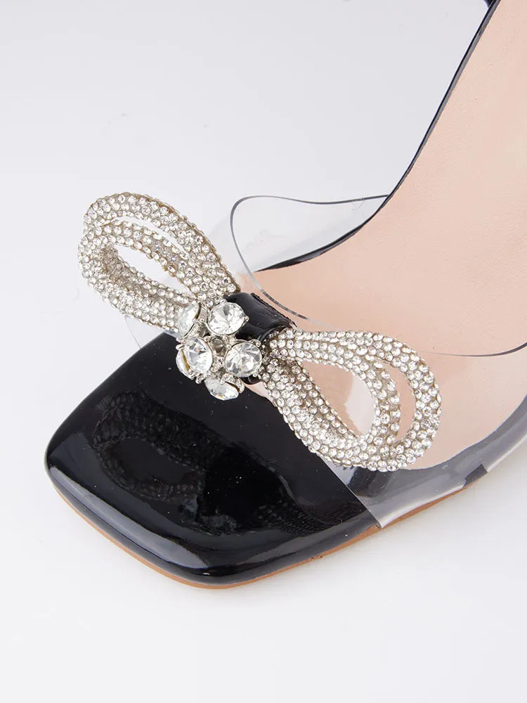 Amozae-Sparkling Bow Square Toe High Heels