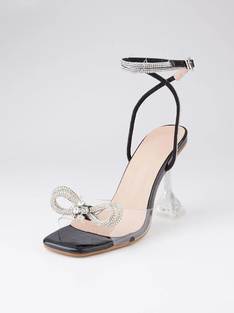 Amozae-Sparkling Bow Square Toe High Heels