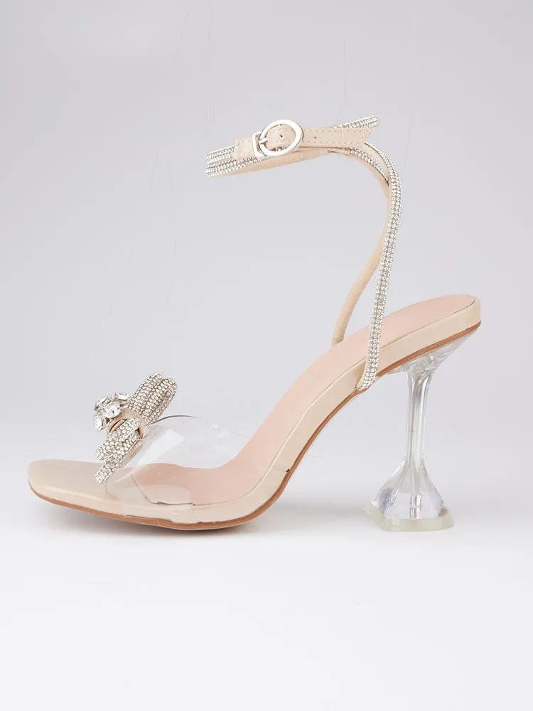 Amozae-Sparkling Bow Square Toe High Heels