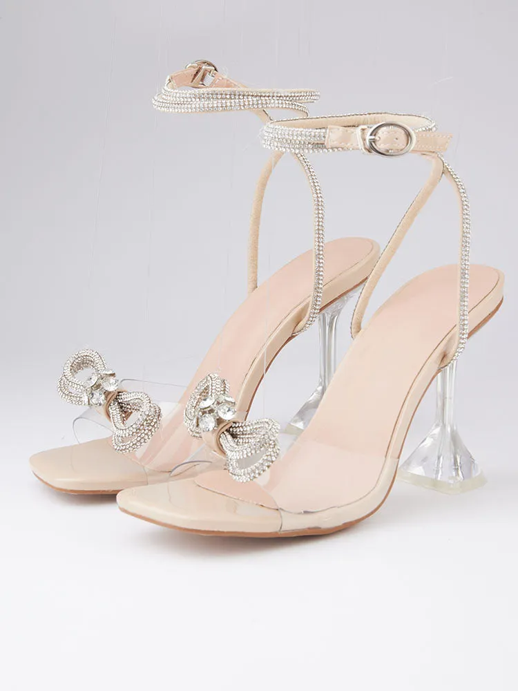 Amozae-Sparkling Bow Square Toe High Heels