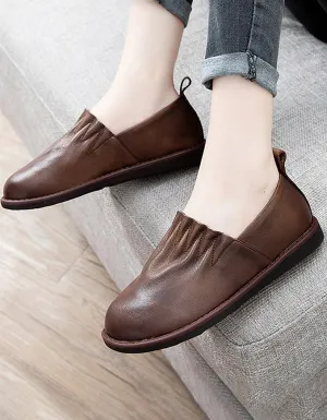 Autumn Comfort Round Head Pleated Leather Flats