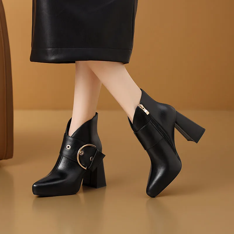 Autumn Elegance Thick Heels Ankle Boots