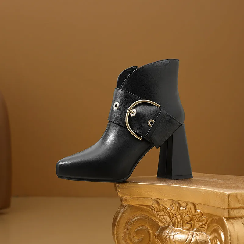 Autumn Elegance Thick Heels Ankle Boots