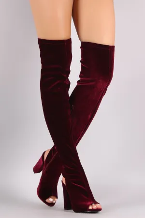 Bamboo Over-The-Knee Open Back Velvet Boots