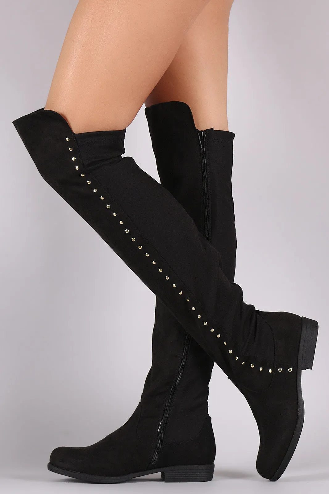 Bamboo Studded Elastane Fitted OTK Boots