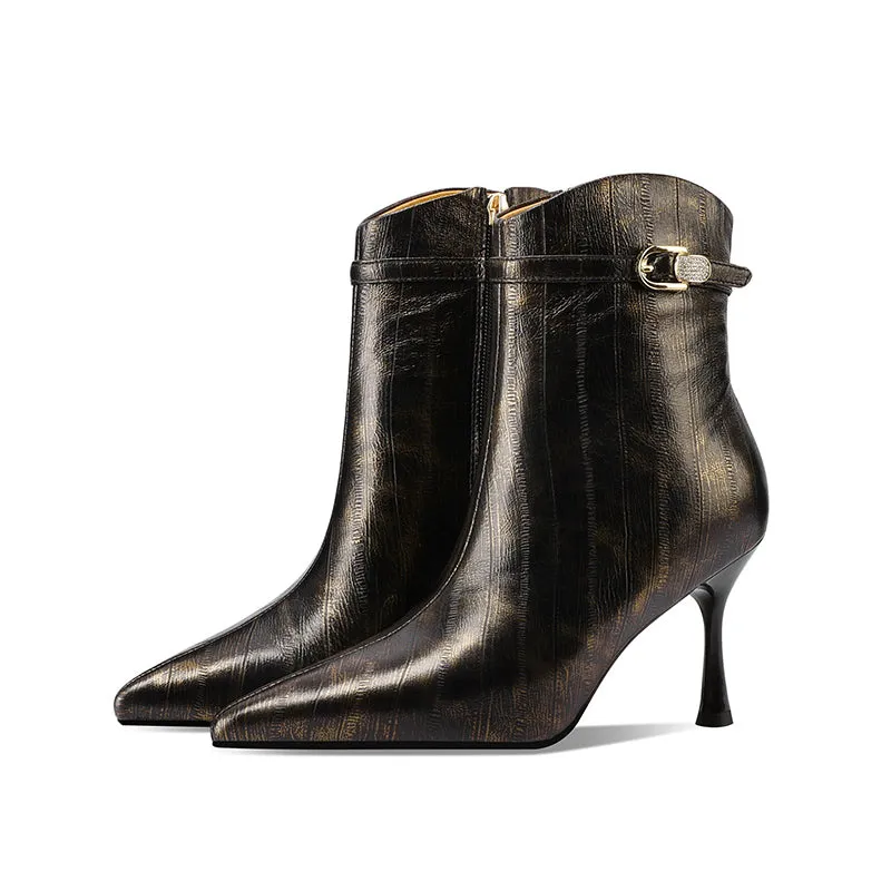 Chic Cowhide Pointed Toe Leather Boots