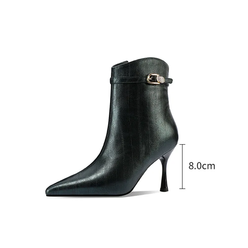 Chic Cowhide Pointed Toe Leather Boots