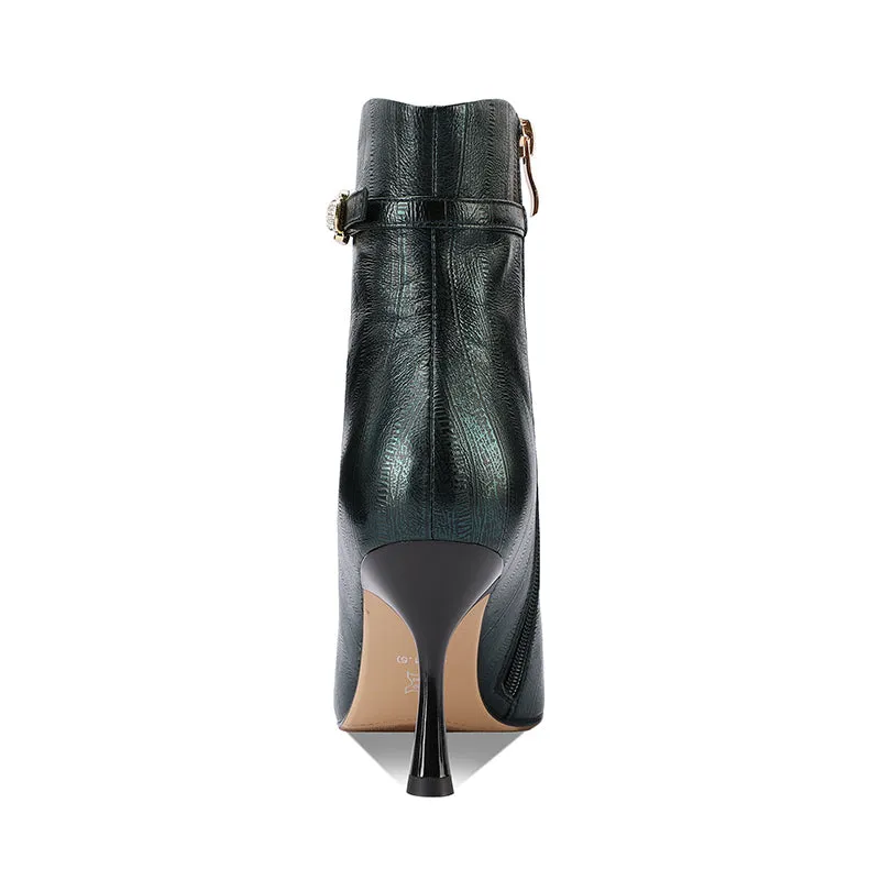 Chic Cowhide Pointed Toe Leather Boots