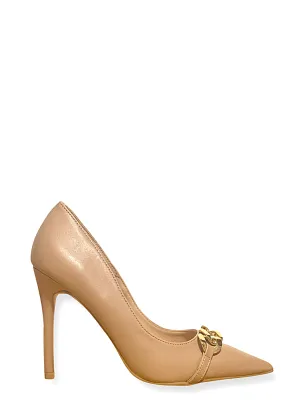 Classy Nude Pointed Toe Heels with Chain Detail