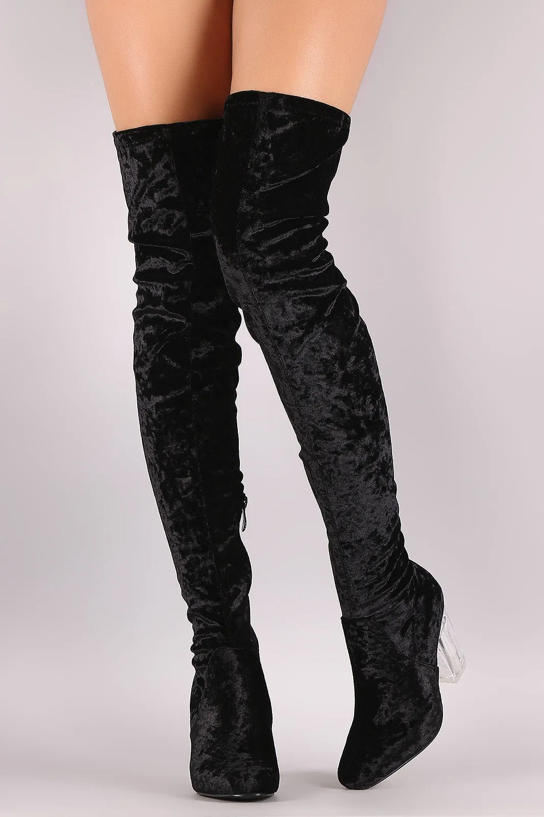 Crushed Velvet Fitted OTK Lucite Boots