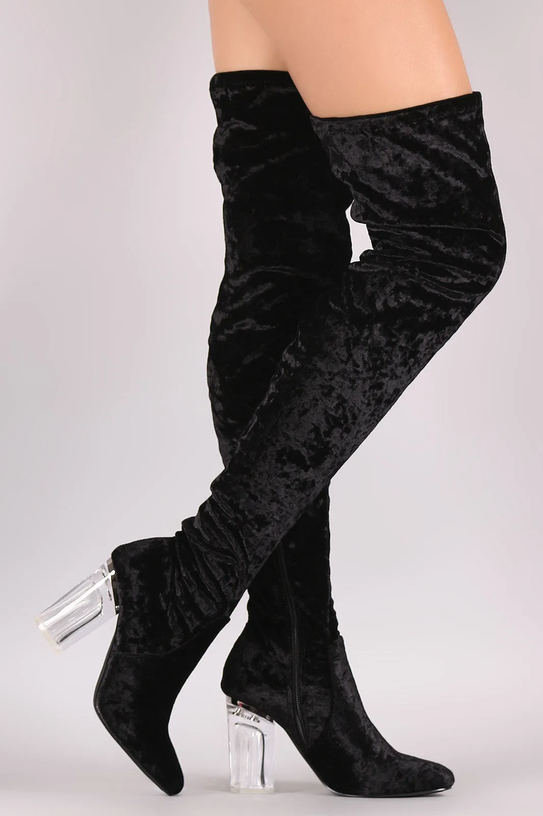 Crushed Velvet Fitted OTK Lucite Boots