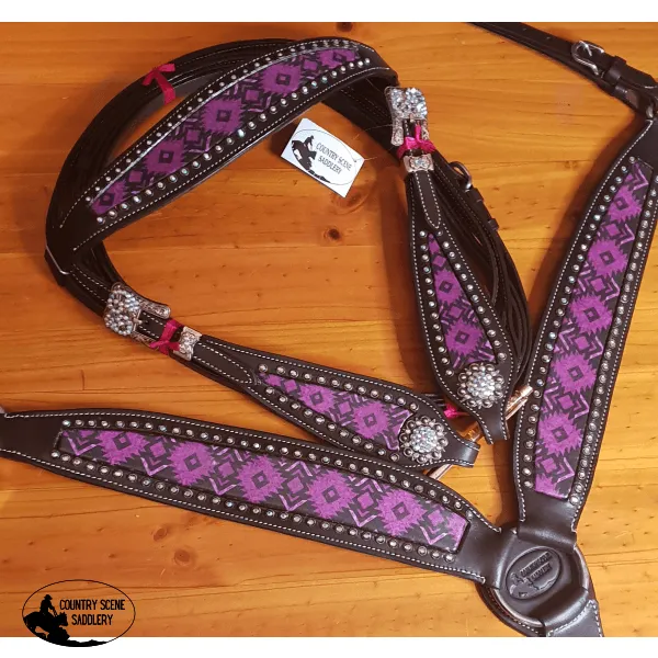 *CSS Purple Diamond Inlay Tackset- Chocolate Leather Cob/ Full