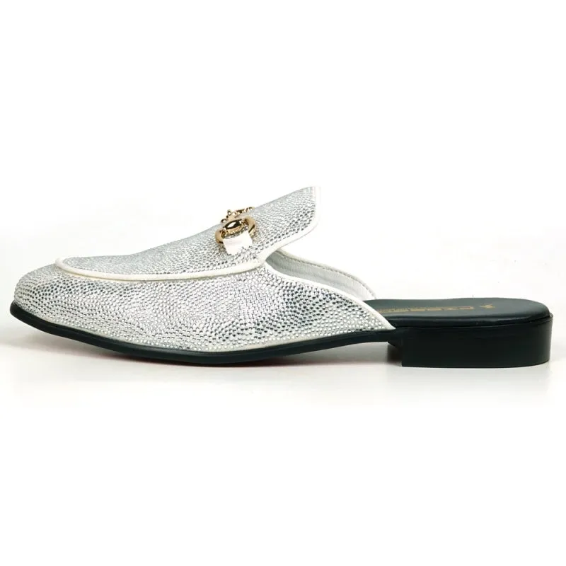 Fiesso White Fully Loaded Crystal Sandal Loafers