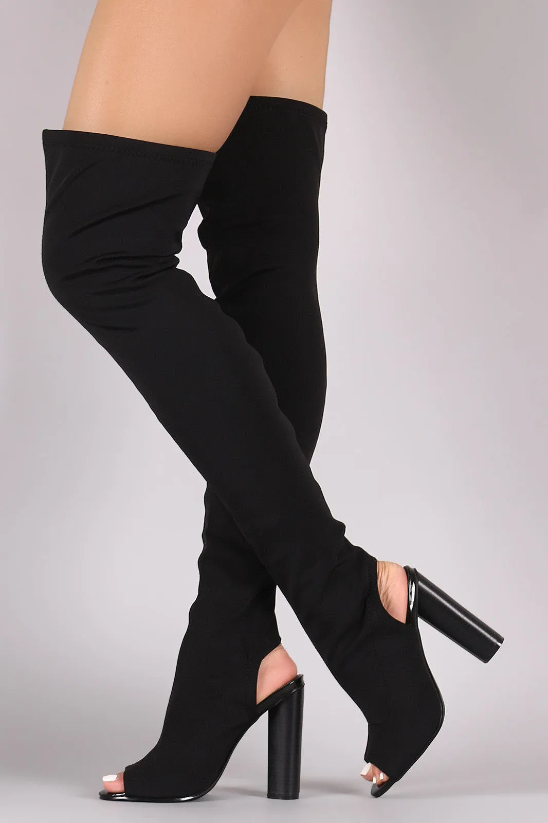 Fitted Elastane Over-The-Knee Chunky Heeled Boots