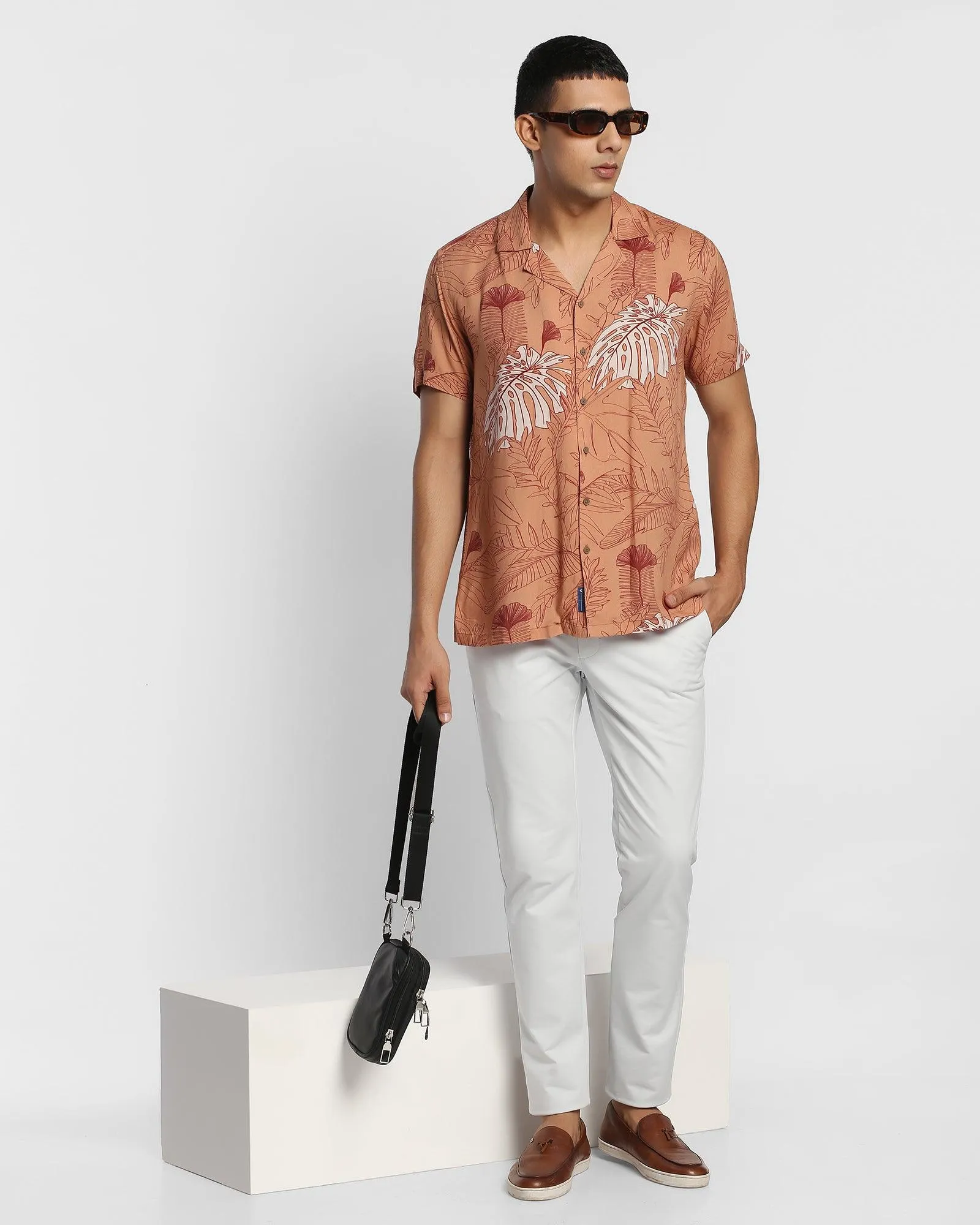 Formal Half Sleeve Rust Printed Shirt - Rein