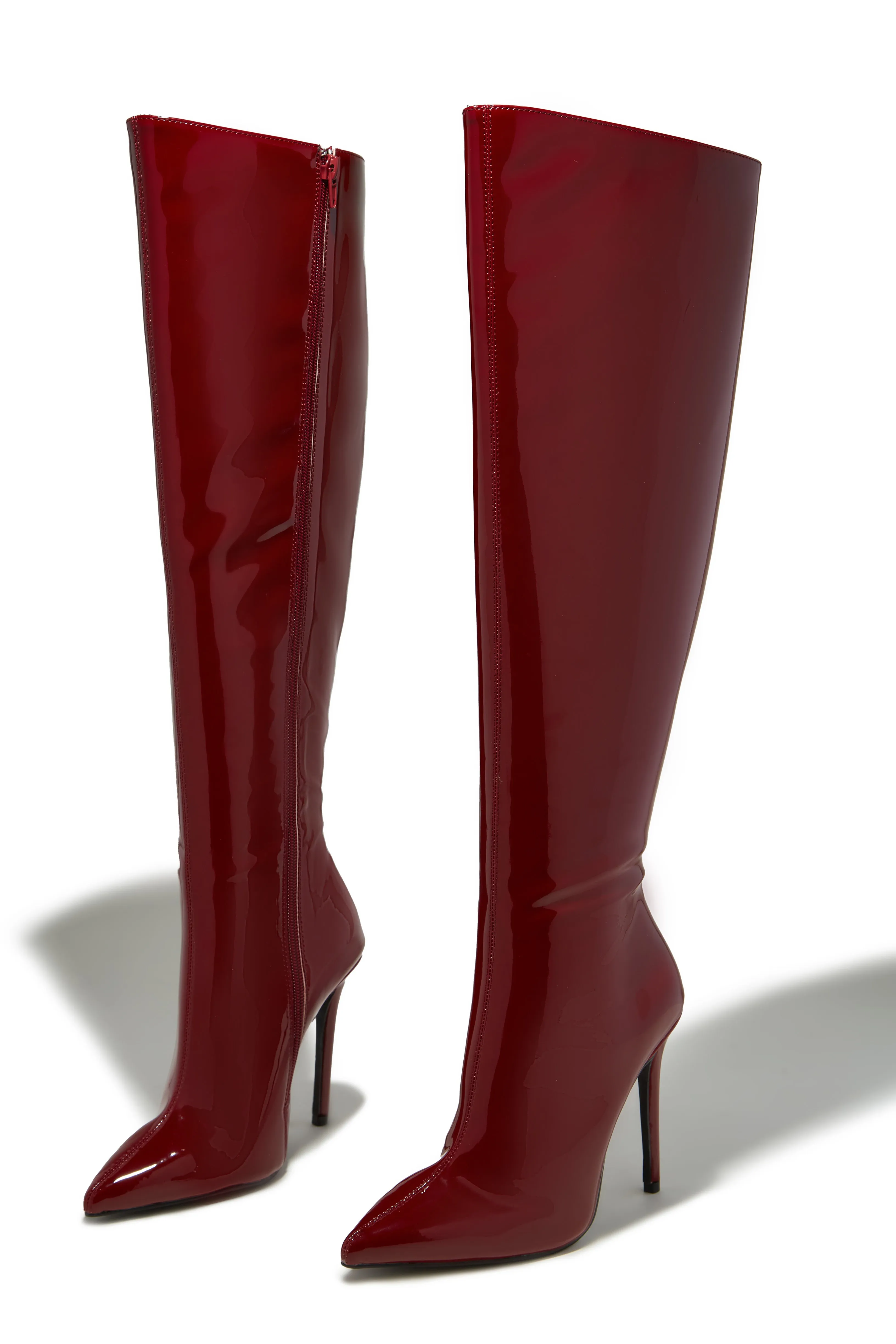 Genesis Knee High Heel Boots - Cherry