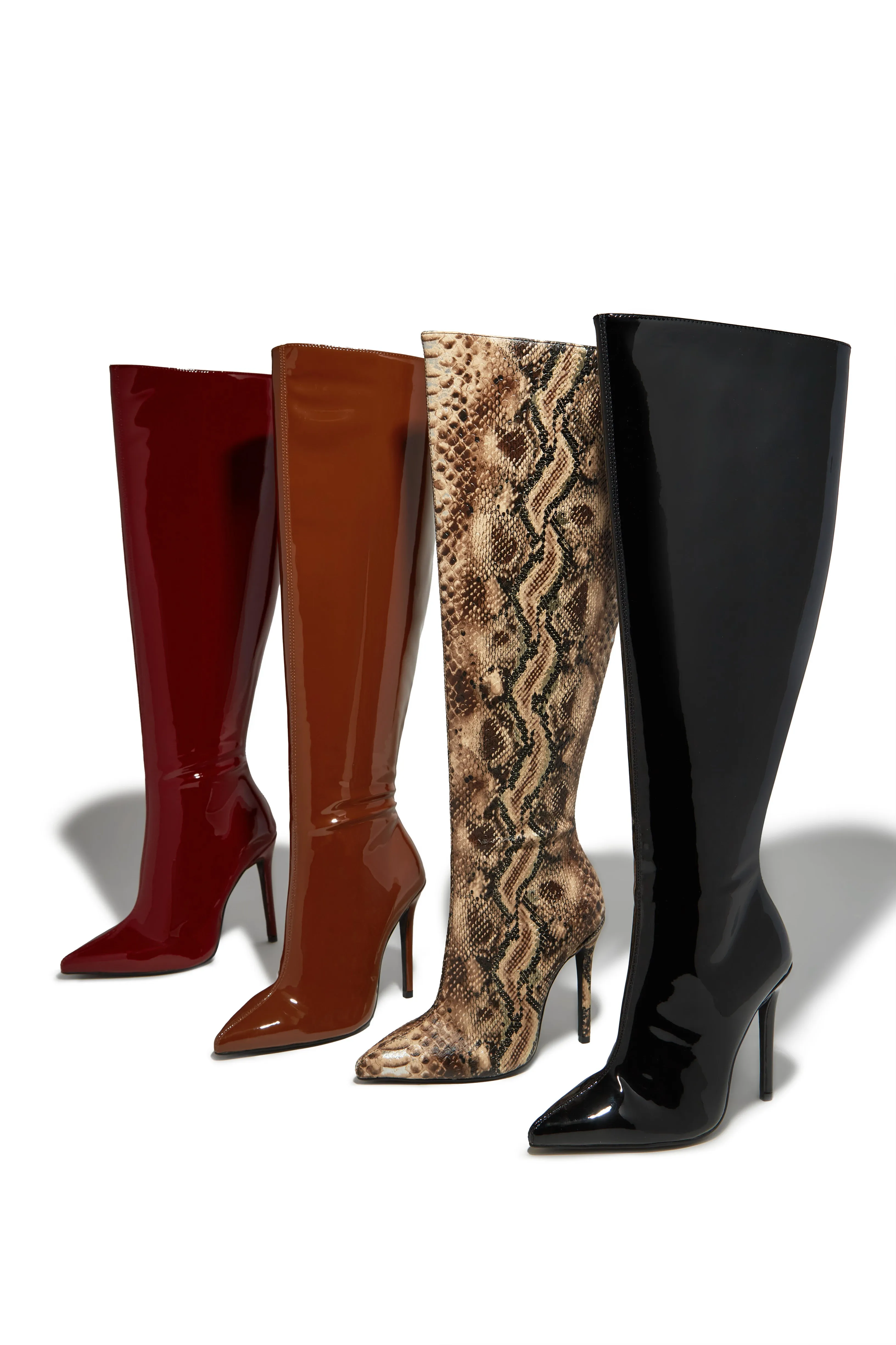 Genesis Knee High Heel Boots - Cherry