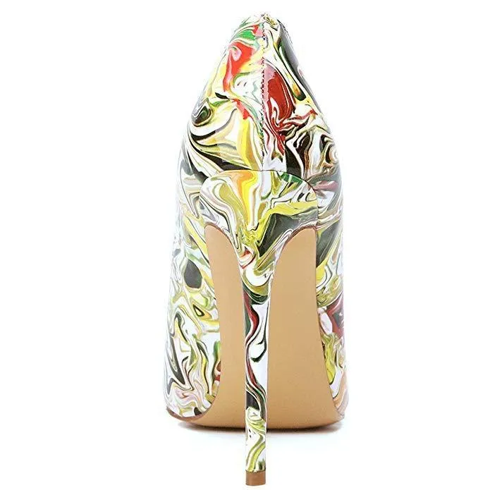 High-heels with colorful patterns, Fashion Evening Party Shoes, yy01