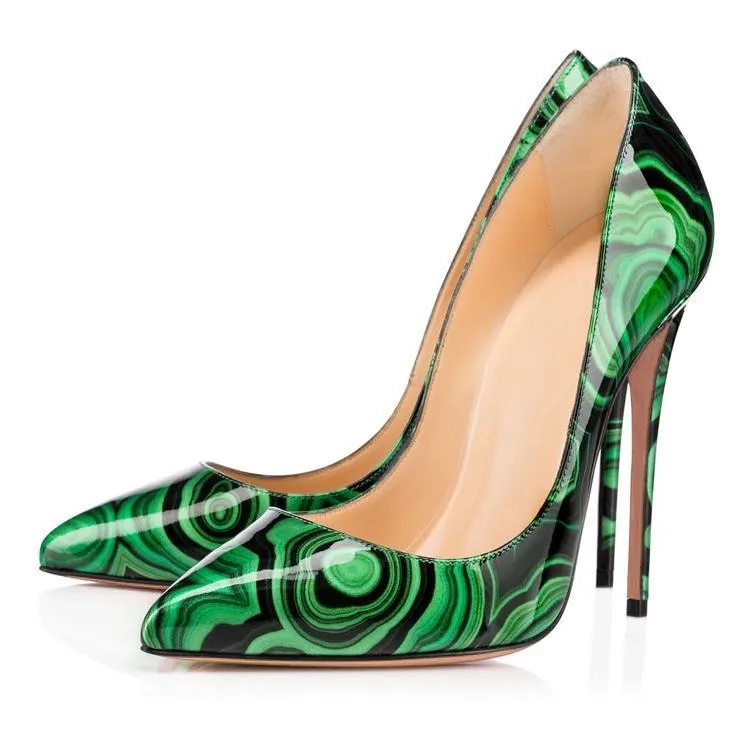 High-heels with green-and-black pattern, Fashion Evening Party Shoes, yy24