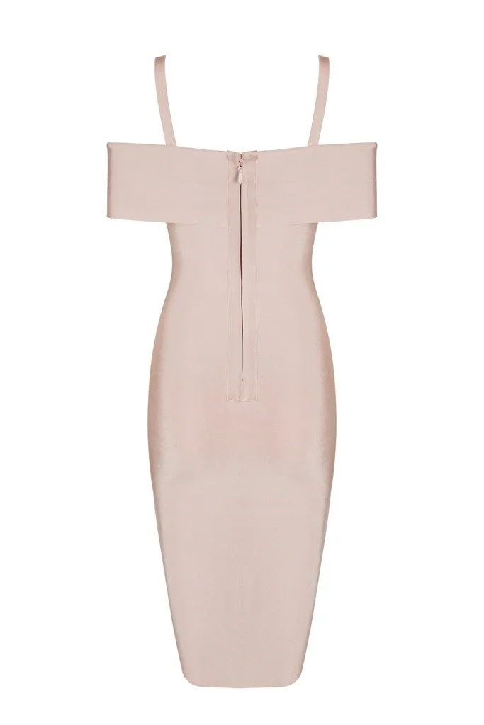 Honey Couture SETH Apricot Pink Thin Strap Midi Bandage Dress