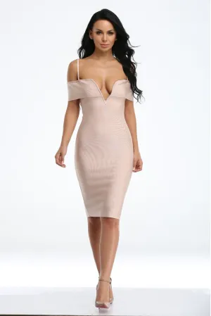 Honey Couture SETH Apricot Pink Thin Strap Midi Bandage Dress