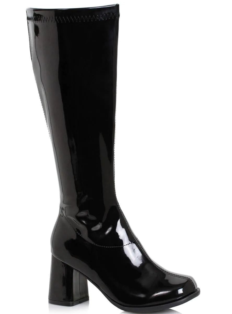 Knee High Black Wide Calf 1970s Go Go Costume Boots