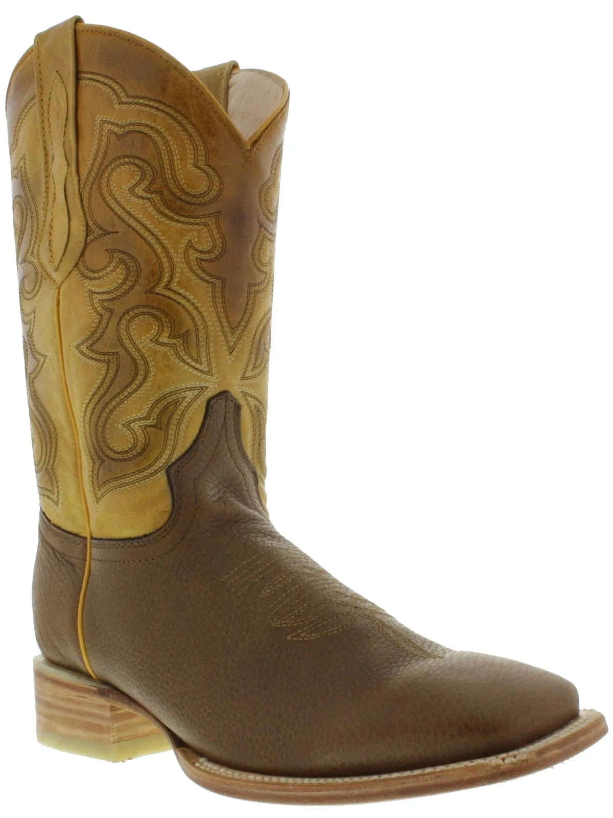 Mens Western Wear Honey Brown Leather Cowboy Boots Rodeo Broad Square Toe