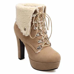 Pretty Suede Platform Tie Up Short Boots