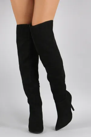 Qupid Suede Pointy Toe Over-The-Knee Stiletto Boots