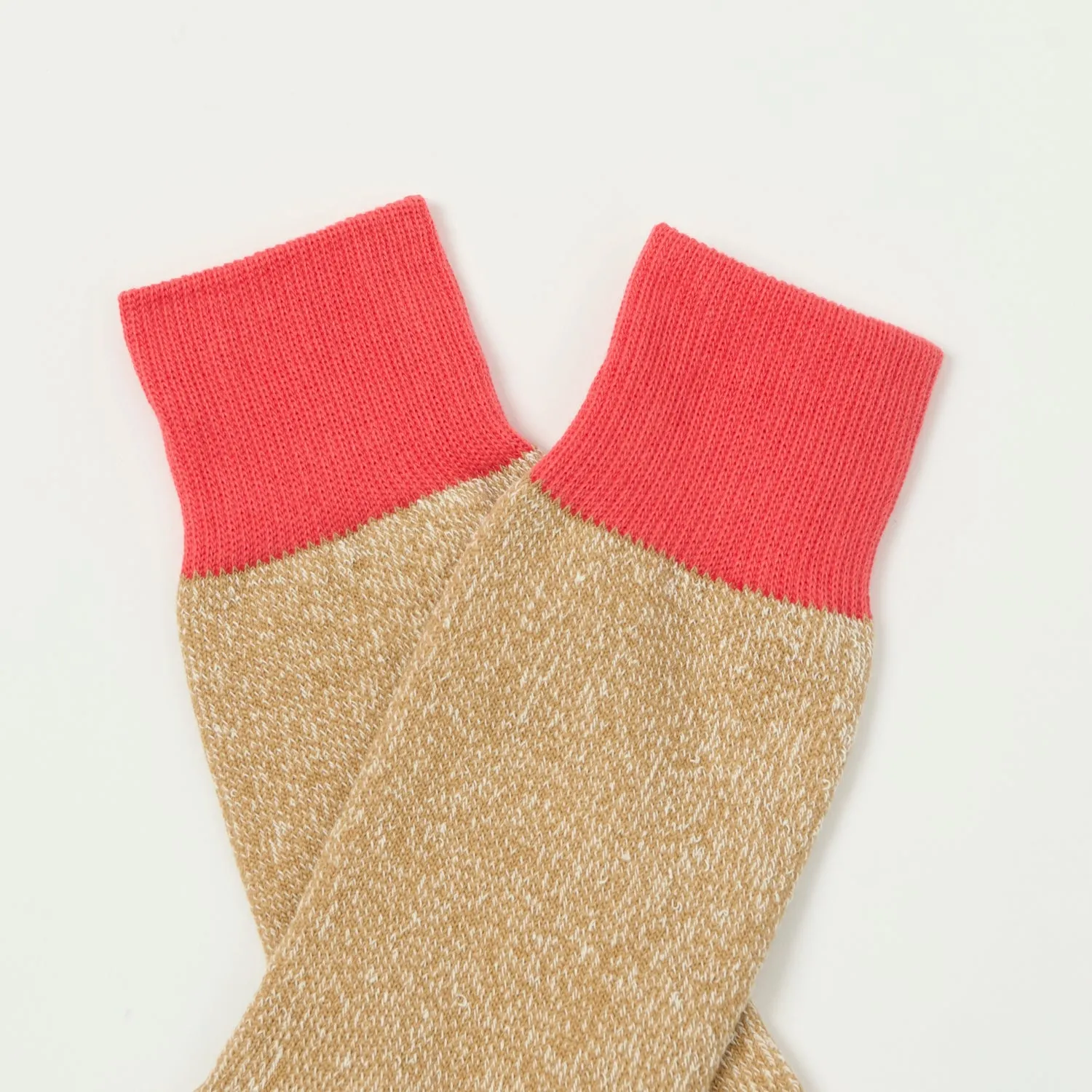 RoToTo 'Silk & Cotton' Double Face Crew Sock - Bittersweet/Beige