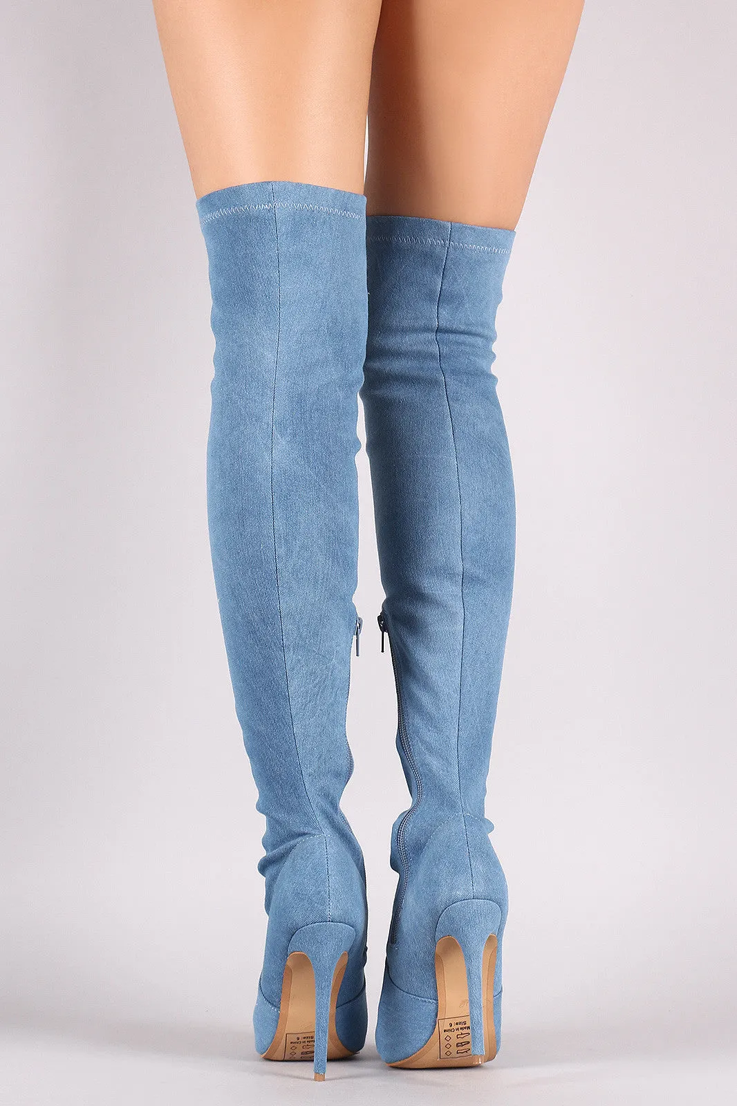 Shoe Republic LA Ripped Denim Stiletto Over-The-Knee Boots