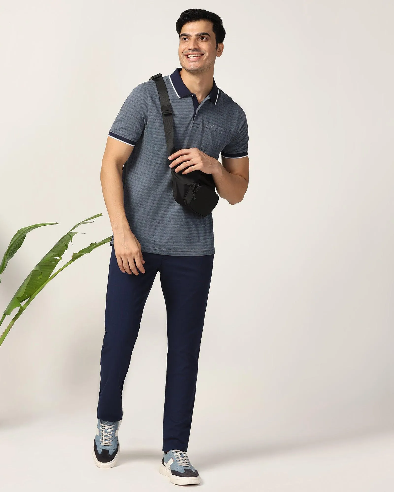 Slim Comfort B-95 Casual Navy Check Khakis - Gap