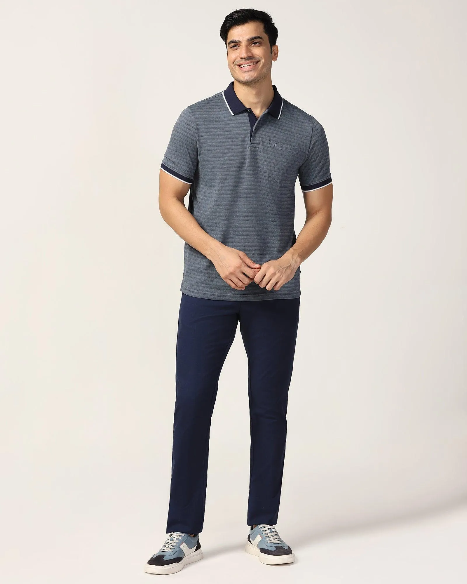 Slim Comfort B-95 Casual Navy Check Khakis - Gap