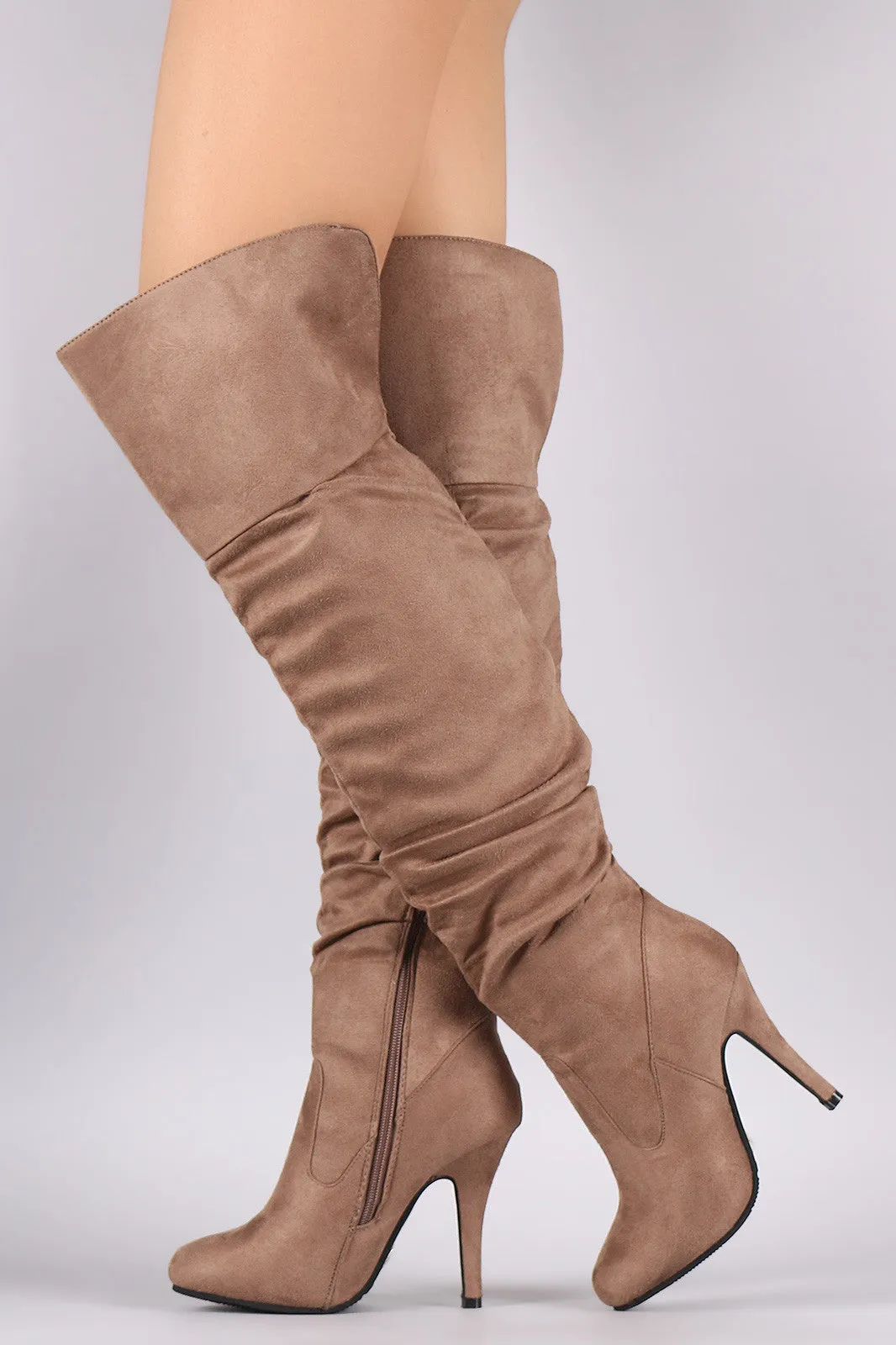 Slouchy Suede OTK Almond Toe Stiletto Boots