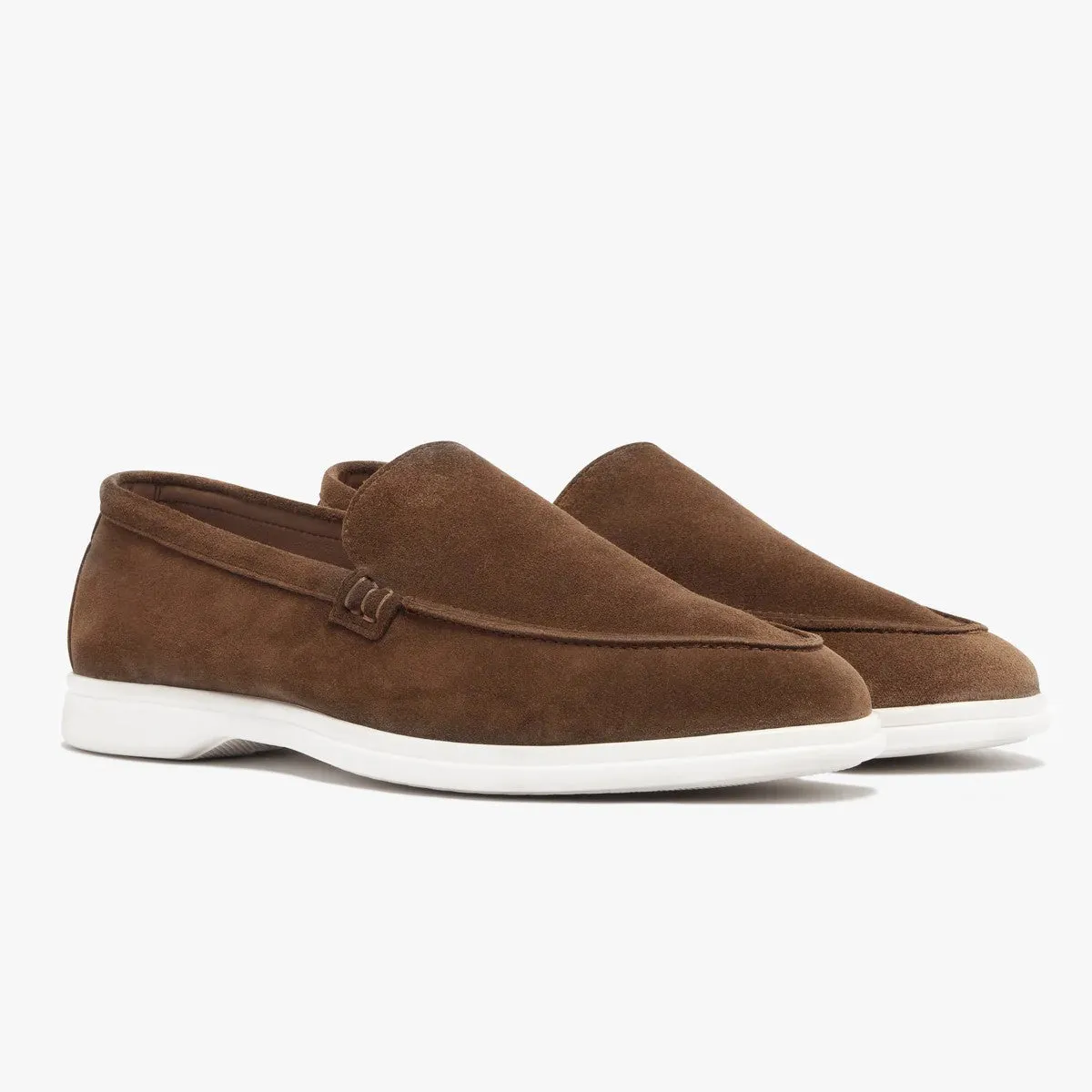 SUEDE LOAFERS WITH RUBBER OUTSOLE- BROWN