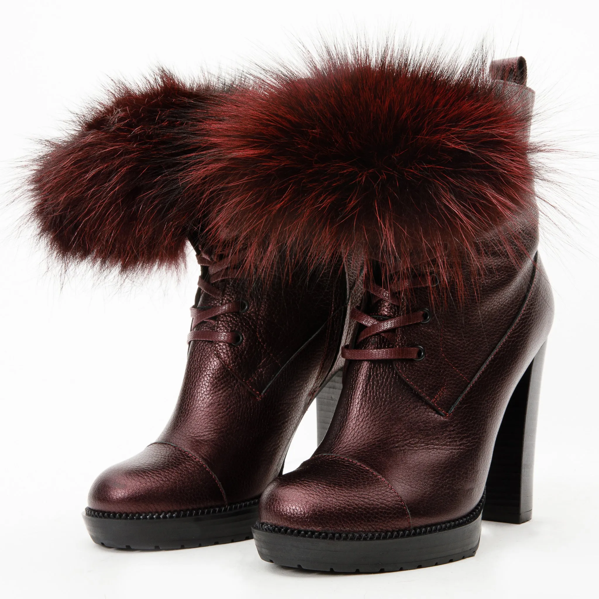 The Melo Burgundy Leather Natural Mid Calf Platform Heel Women Boot