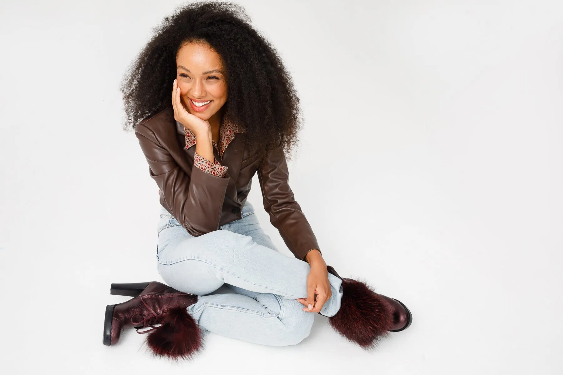 The Melo Burgundy Leather Natural Mid Calf Platform Heel Women Boot