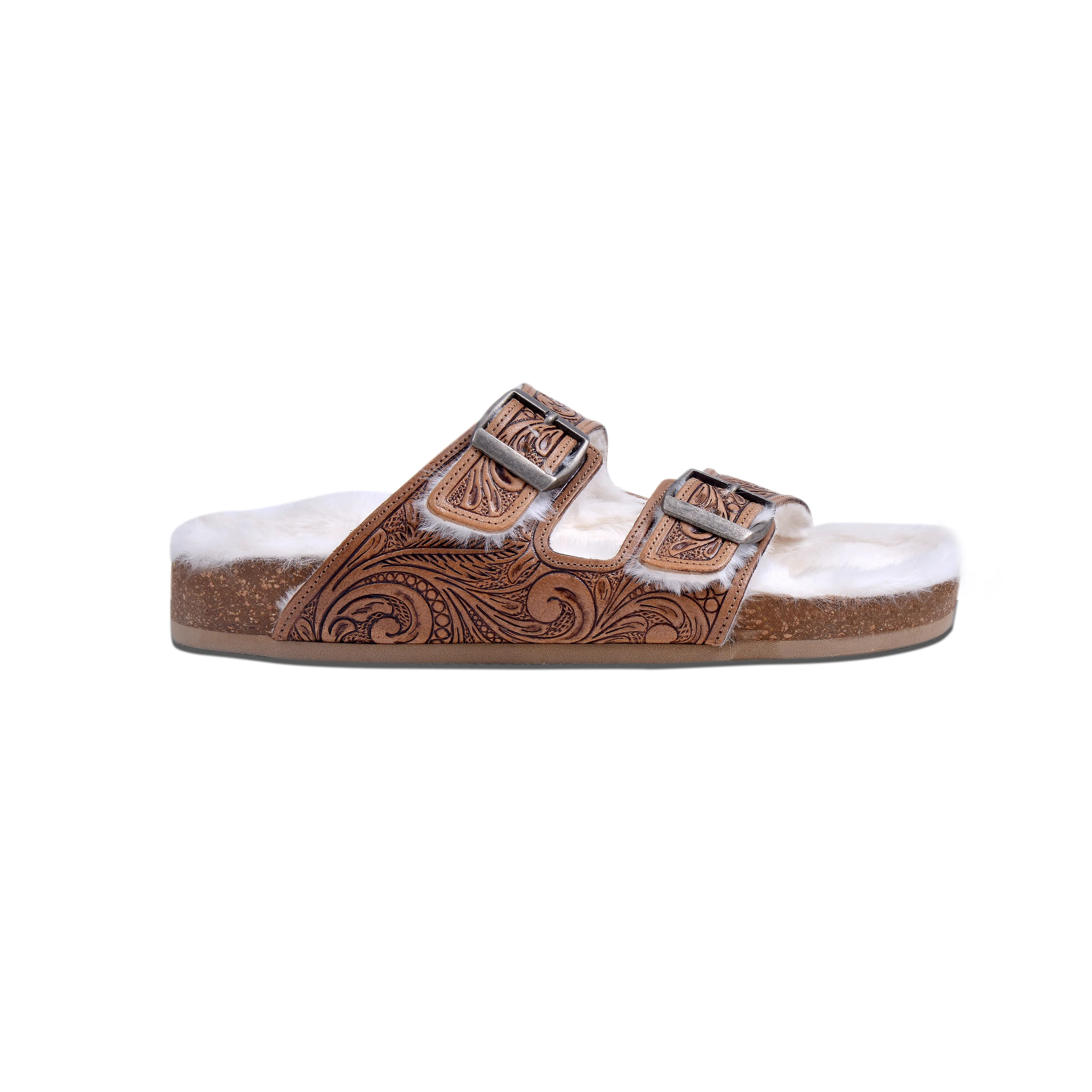 Trail Winder Hand-tooled Fur Comfort Leather Sandals