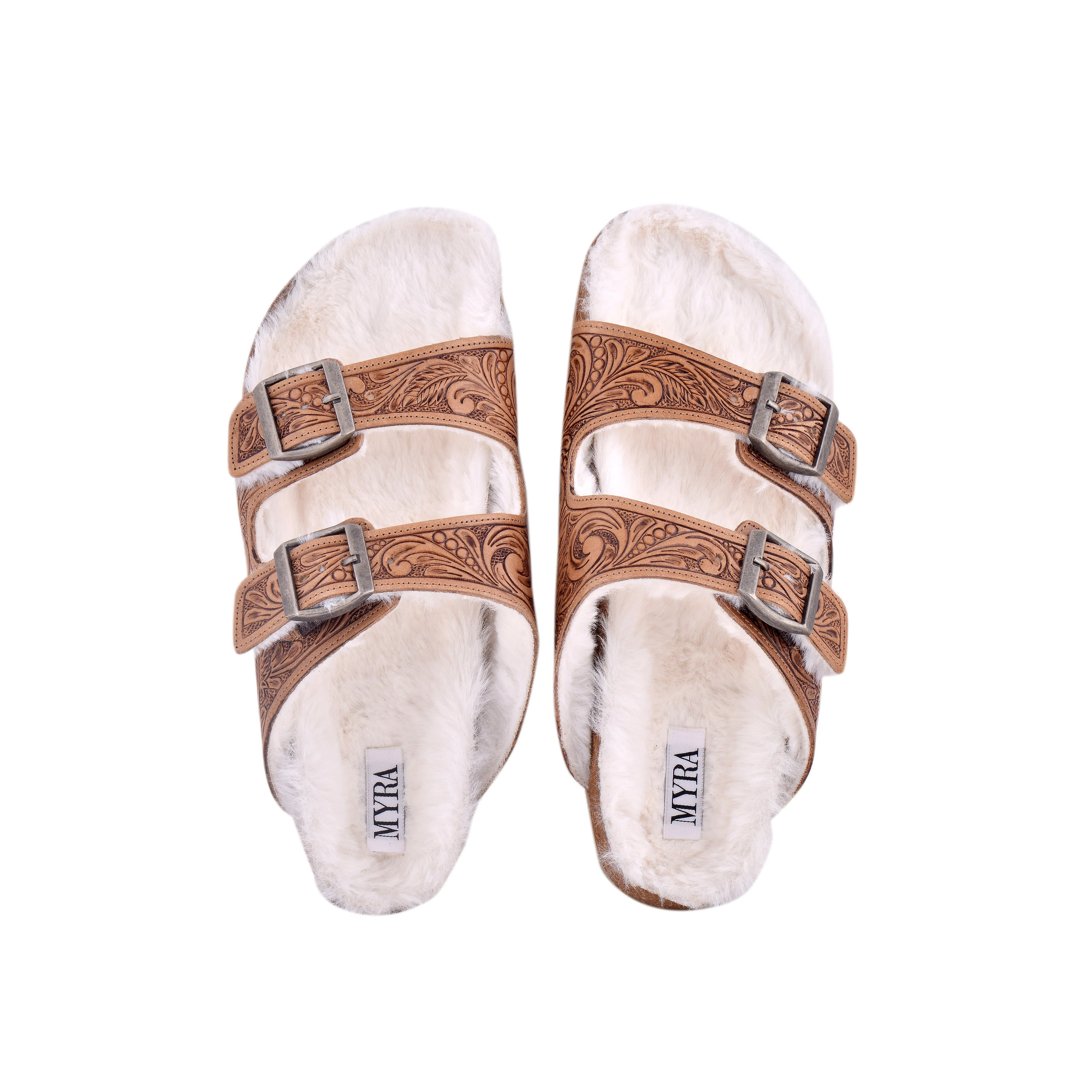 Trail Winder Hand-tooled Fur Comfort Leather Sandals