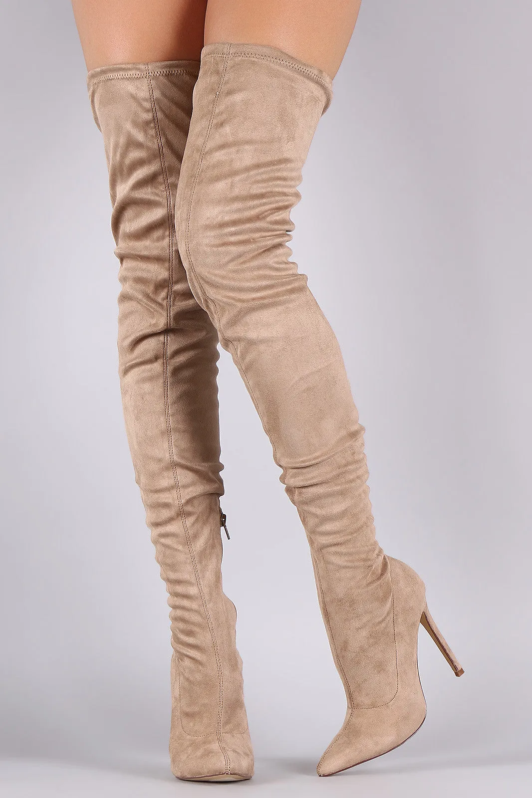 Unique - Drawstring Tie Stiletto Suede Over-The-Knee Boots