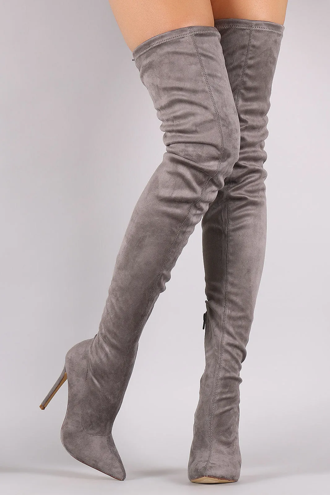 Unique - Drawstring Tie Stiletto Suede Over-The-Knee Boots