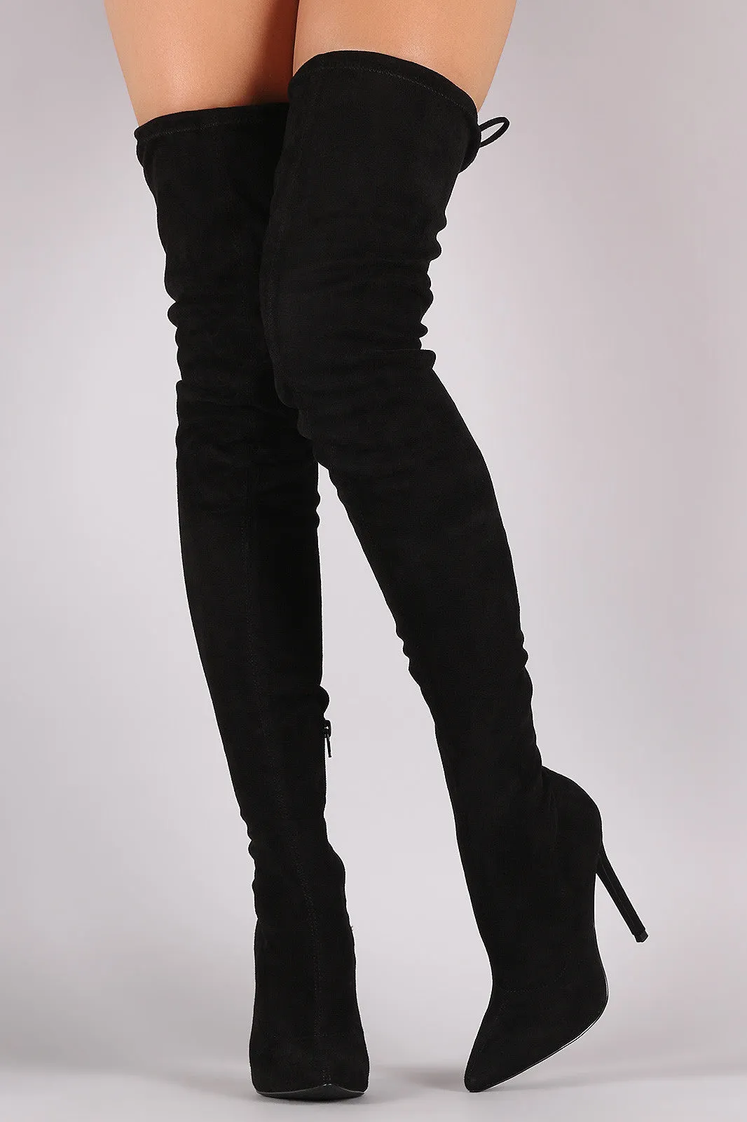 Unique - Drawstring Tie Stiletto Suede Over-The-Knee Boots