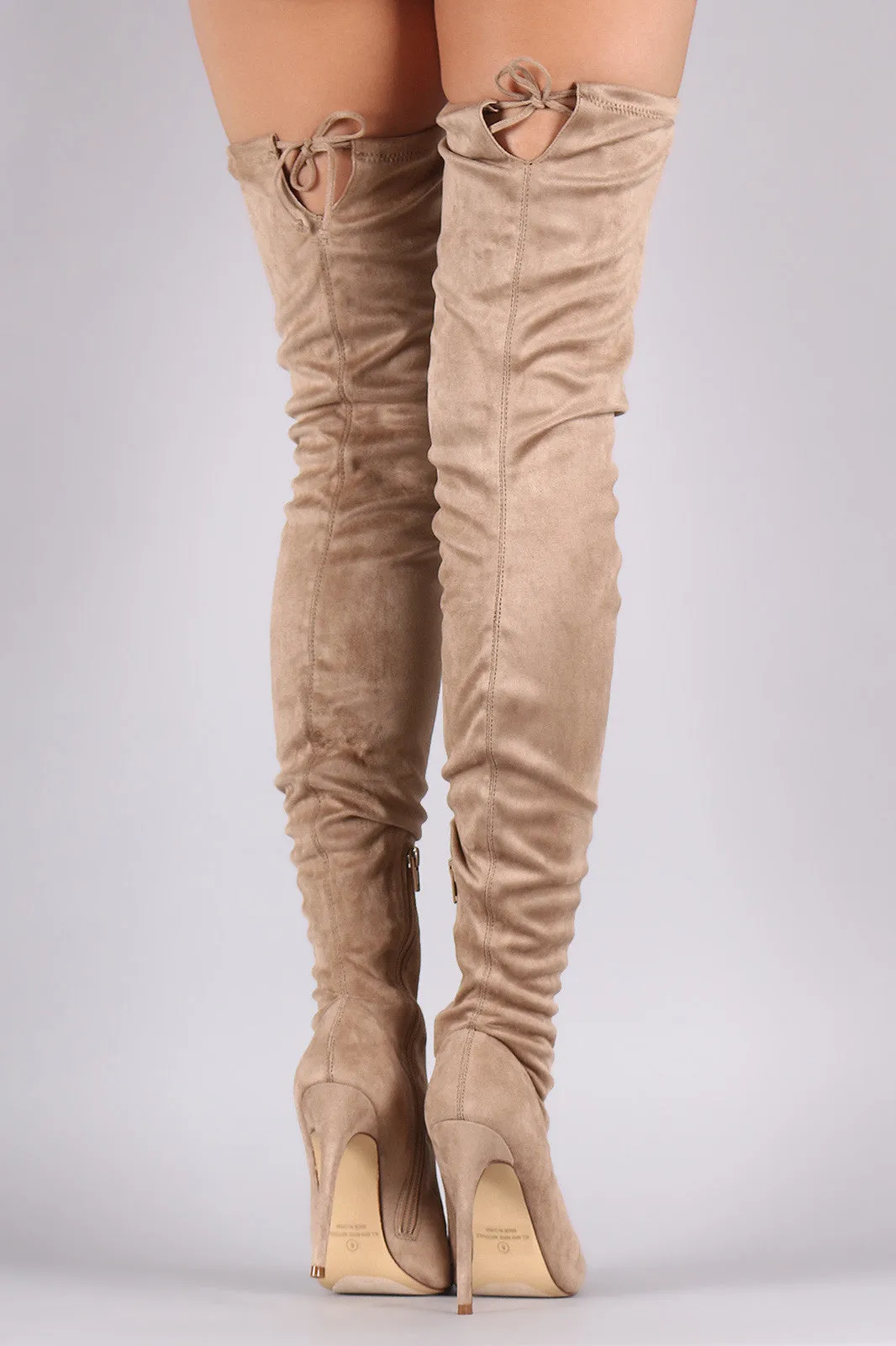 Unique - Drawstring Tie Stiletto Suede Over-The-Knee Boots