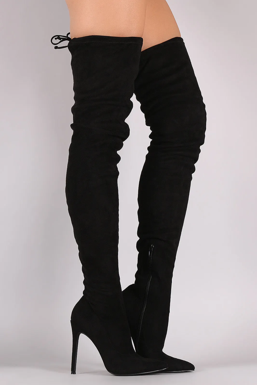 Unique - Drawstring Tie Stiletto Suede Over-The-Knee Boots