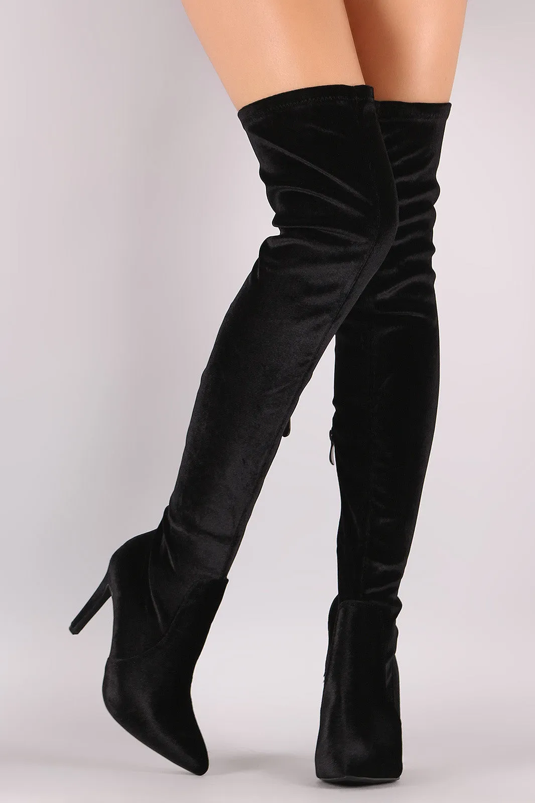 Velvet Pointy Toe Stiletto Over-The-Knee Boots